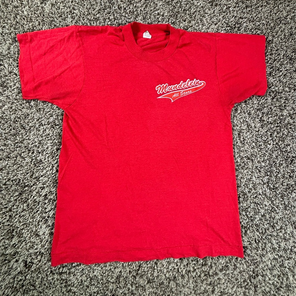 VTG Screen Stars Mandelein All Stars T Shirt Red USA Single Stitch Adult Small